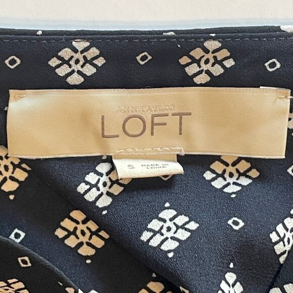 LOFT Mixed Print Popover Top Womens Small Navy Ivory Long Sleeve Peasant Blouse - Picture 6 of 9